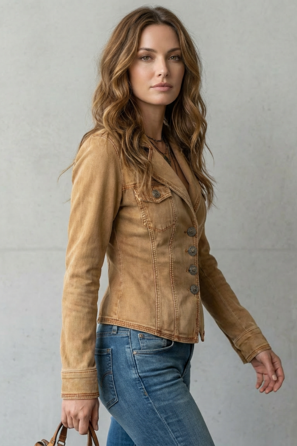 Women's Denim Blazer – Tailored Fit, Button Detail – Casual Wear, Office Style