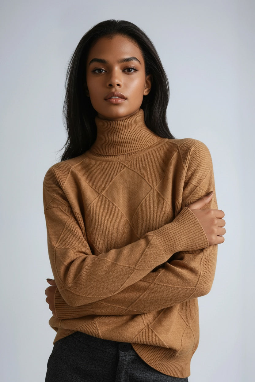 Turtleneck Jumper with Diamond Motif – Casual Wear, Office Style
