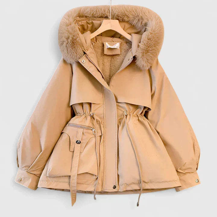 Elegant Jacket with Faux Fur Hood – Stylish Layering, Winter Warmth