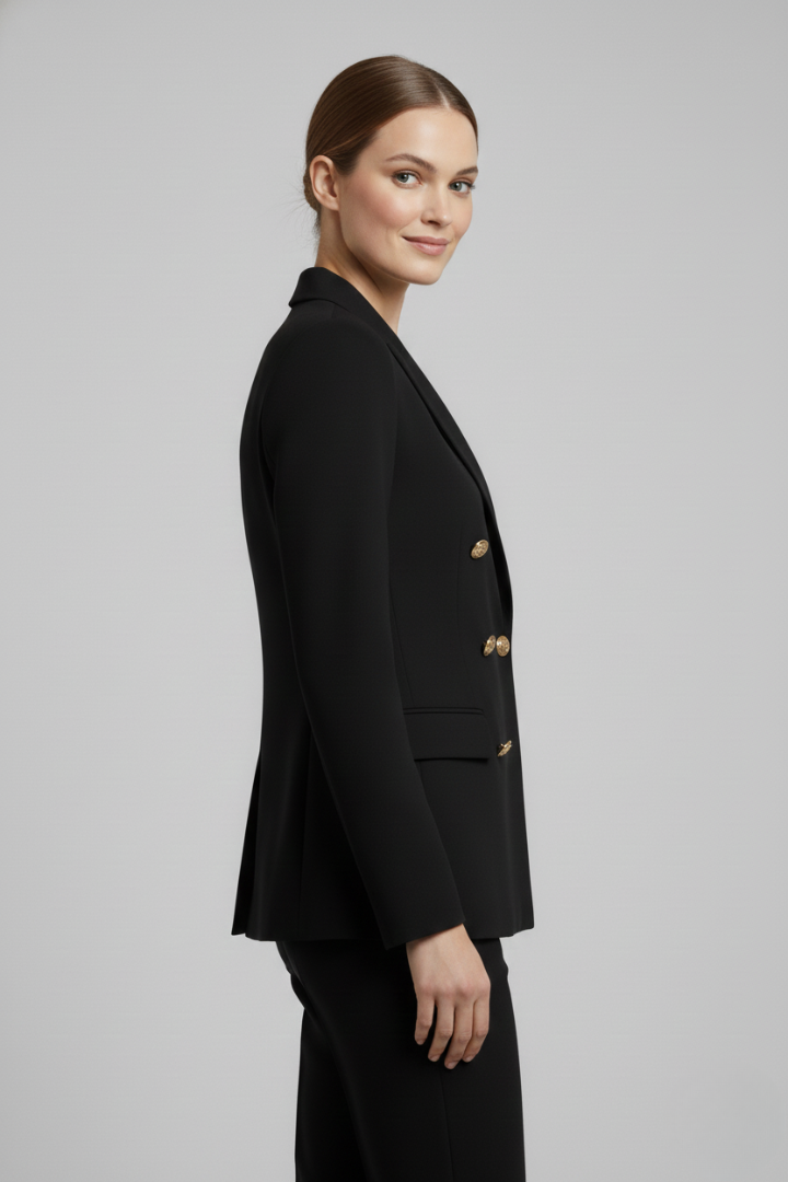 Women’s Double-Breasted Blazer with Gold-Tone Buttons – Office, Evening Wear