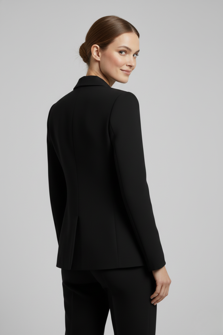 Women’s Double-Breasted Blazer with Gold-Tone Buttons – Office, Evening Wear