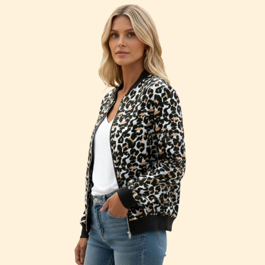 Leopard Print Bomber Jacket for Women – Casual Wear, Night Out