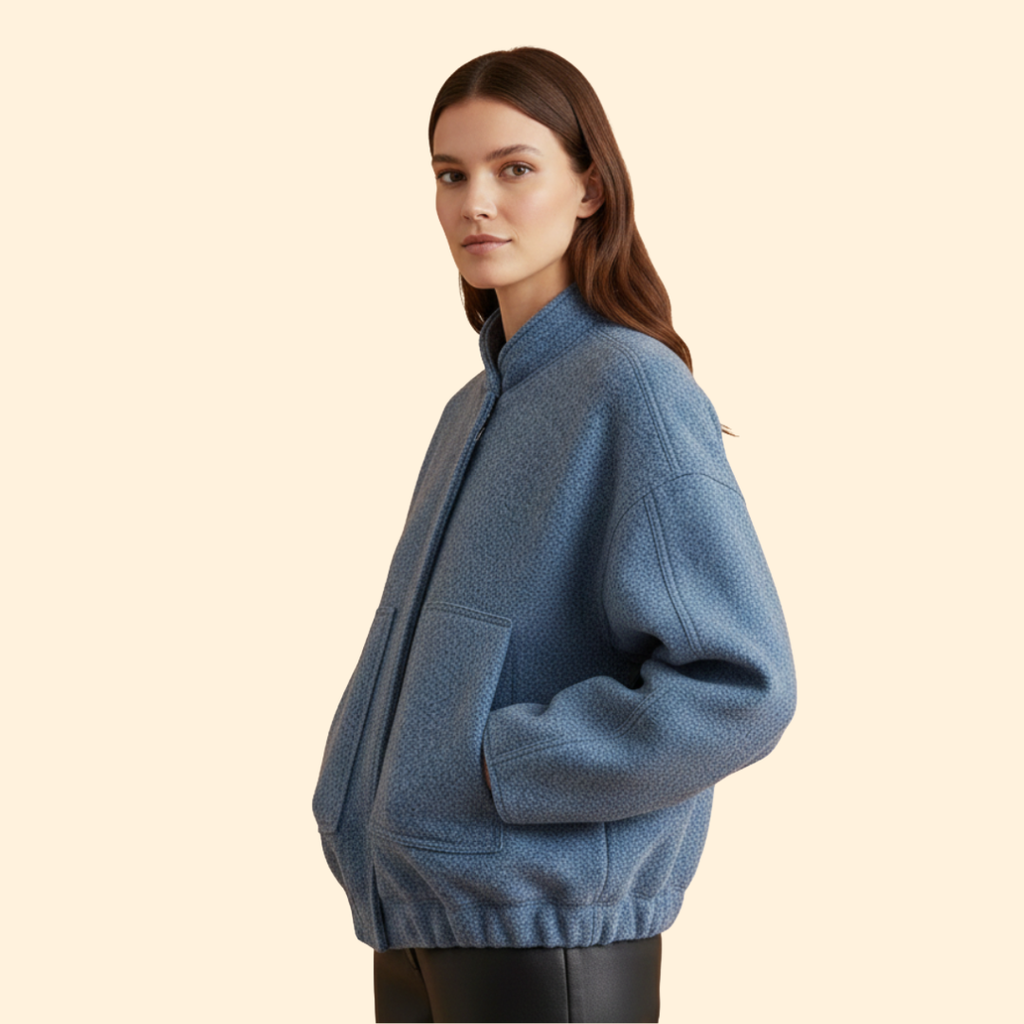Women's Relaxed Fit Bomber Jacket in Blue – Casual Wear, Everyday Style