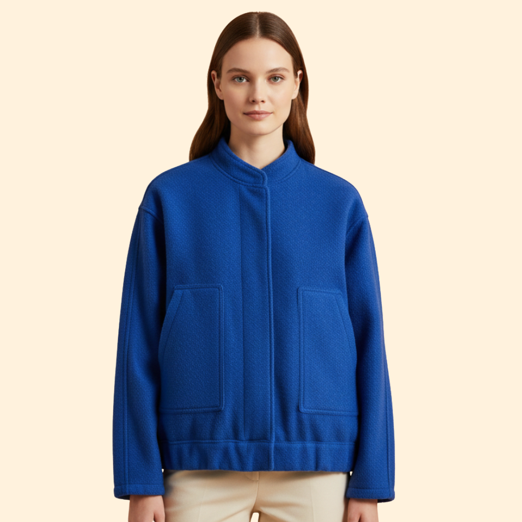 Women's Relaxed Fit Bomber Jacket in Blue – Casual Wear, Everyday Style