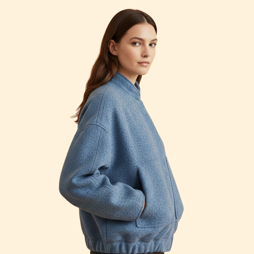 Women's Relaxed Fit Bomber Jacket in Blue – Casual Wear, Everyday Style
