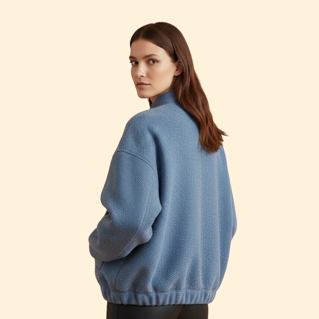 Women's Relaxed Fit Bomber Jacket in Blue – Casual Wear, Everyday Style