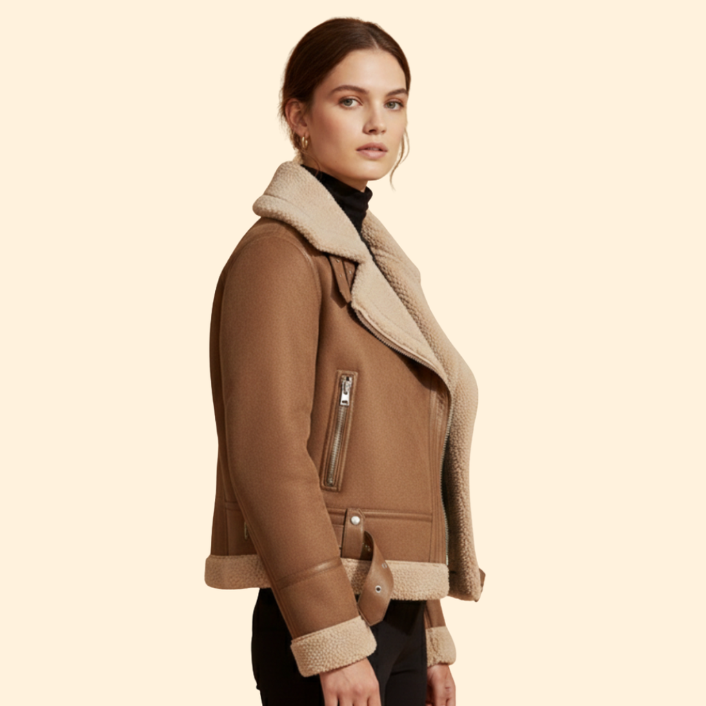 Women’s Sherpa Bomber Jacket – Casual Wear, Winter Fashion