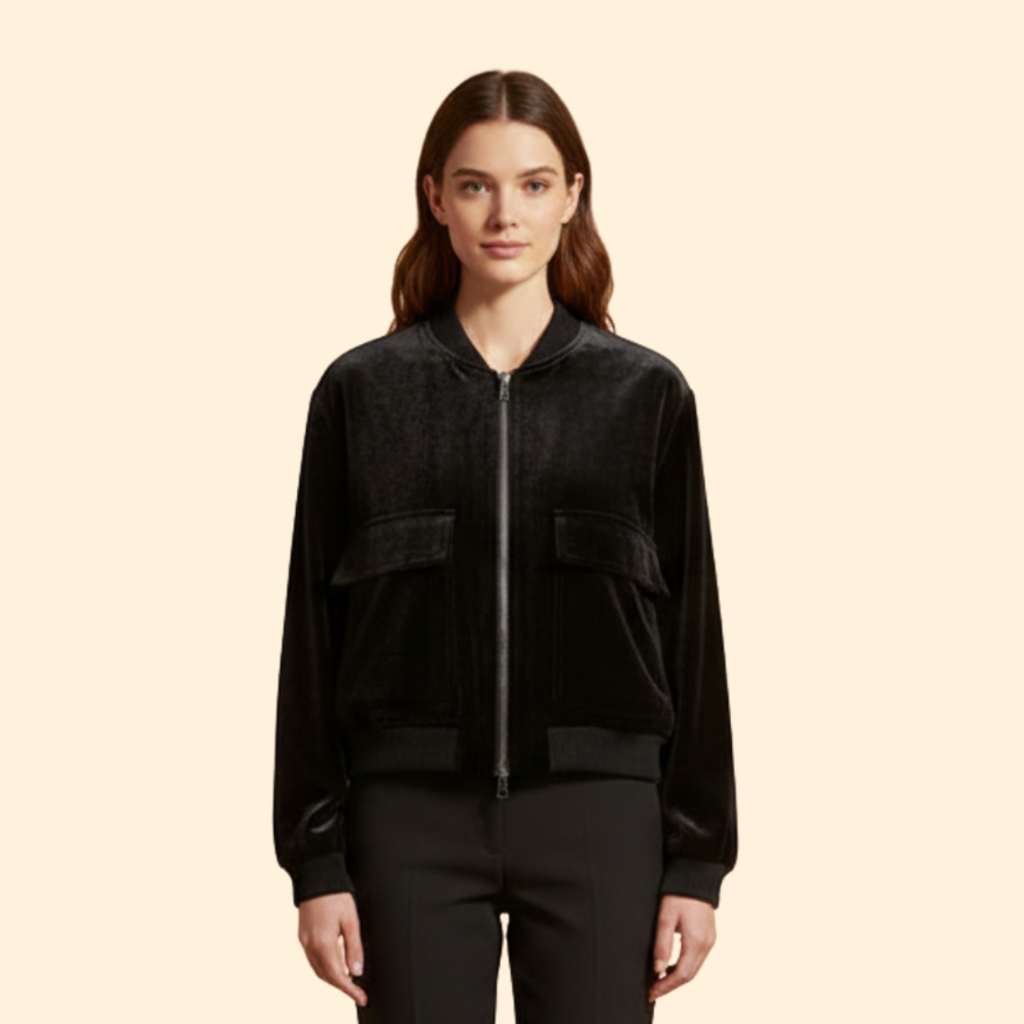 Women’s Velvet Bomber Jacket – Casual Wear, Stylish Layering
