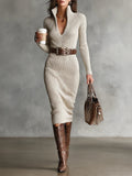 Knitted Dress with Mock Turtleneck – Casual Wear, Office Attire