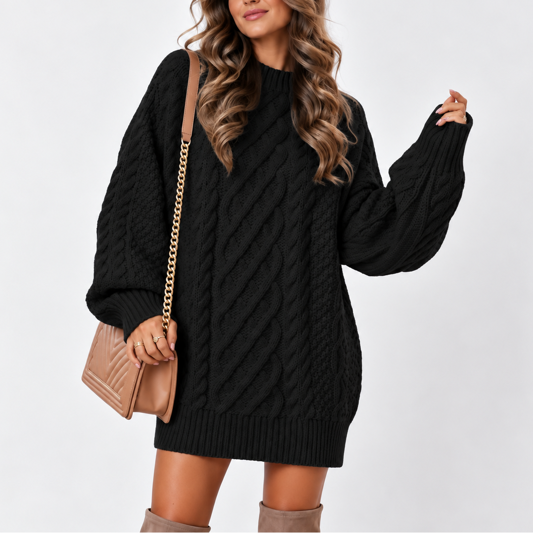 Women's Oversized Cable Knit Jumper – Casual, Everyday Wear