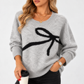 Oversized Knitted Jumper with Bow Print – Casual Wear, Everyday Style