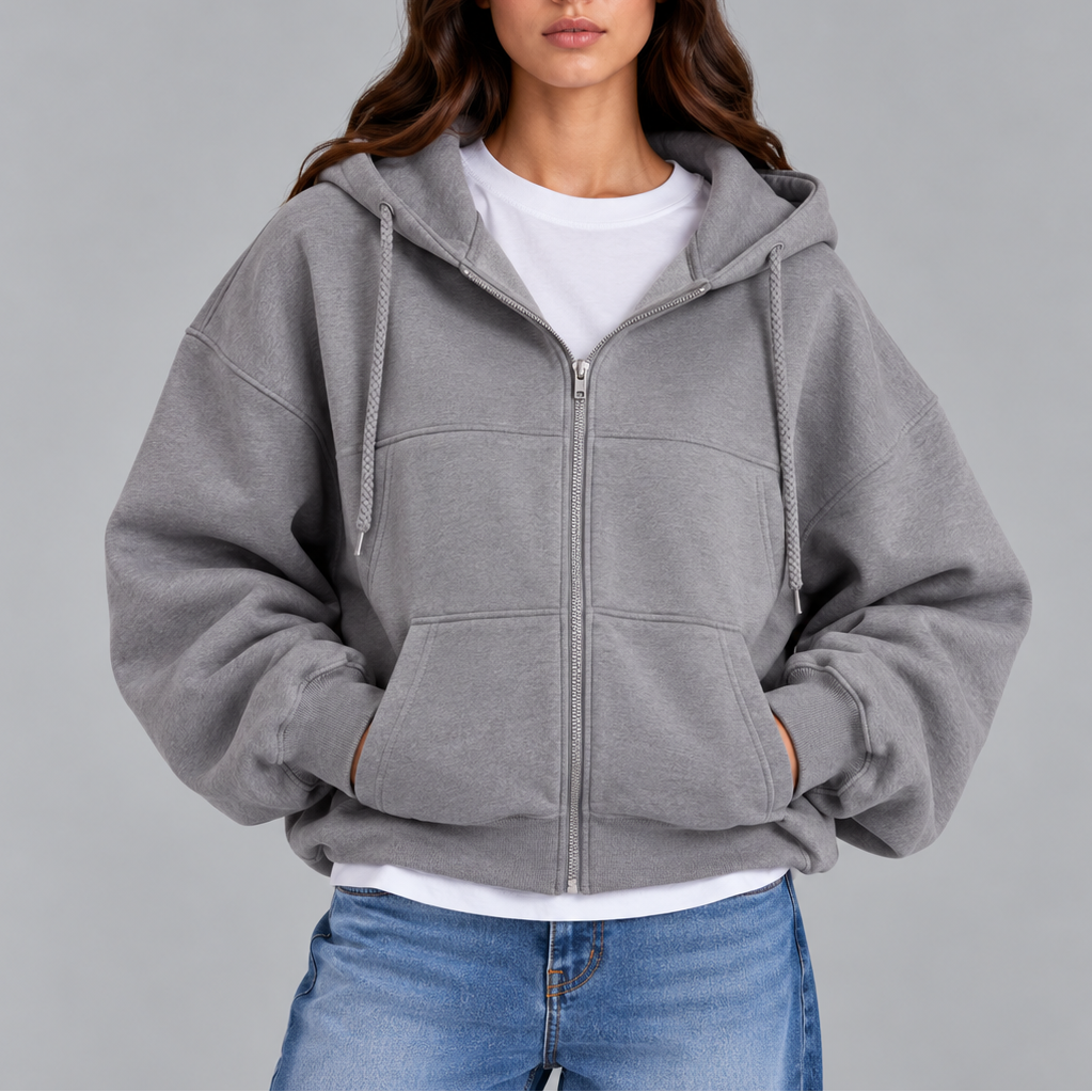 Women's Oversized Zip-Up Hoodie – Casual Relaxed Fit, Perfect for Everyday Wear, Lounging