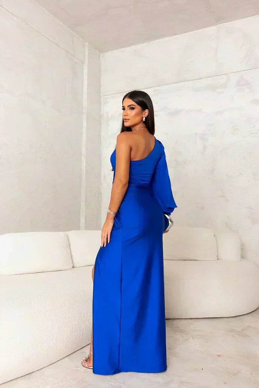 One-Shoulder Maxi Dress – Long Sleeve, Occasion Gown for Weddings & Events