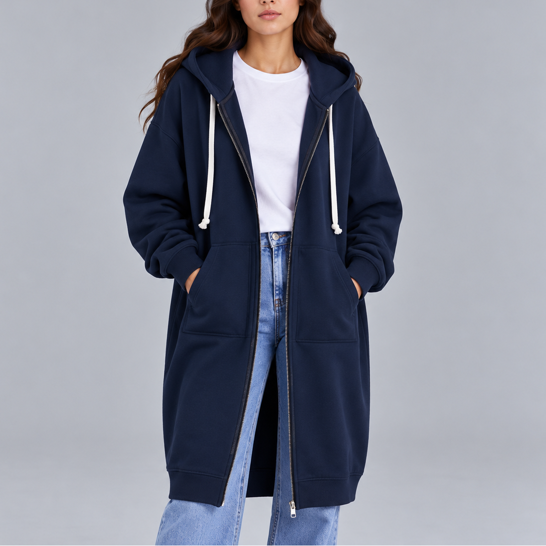 Women's Long Oversized Zip-Up Hoodie – Casual Sweatshirt Coat with Pockets, Great for Everyday Wear, Relaxation