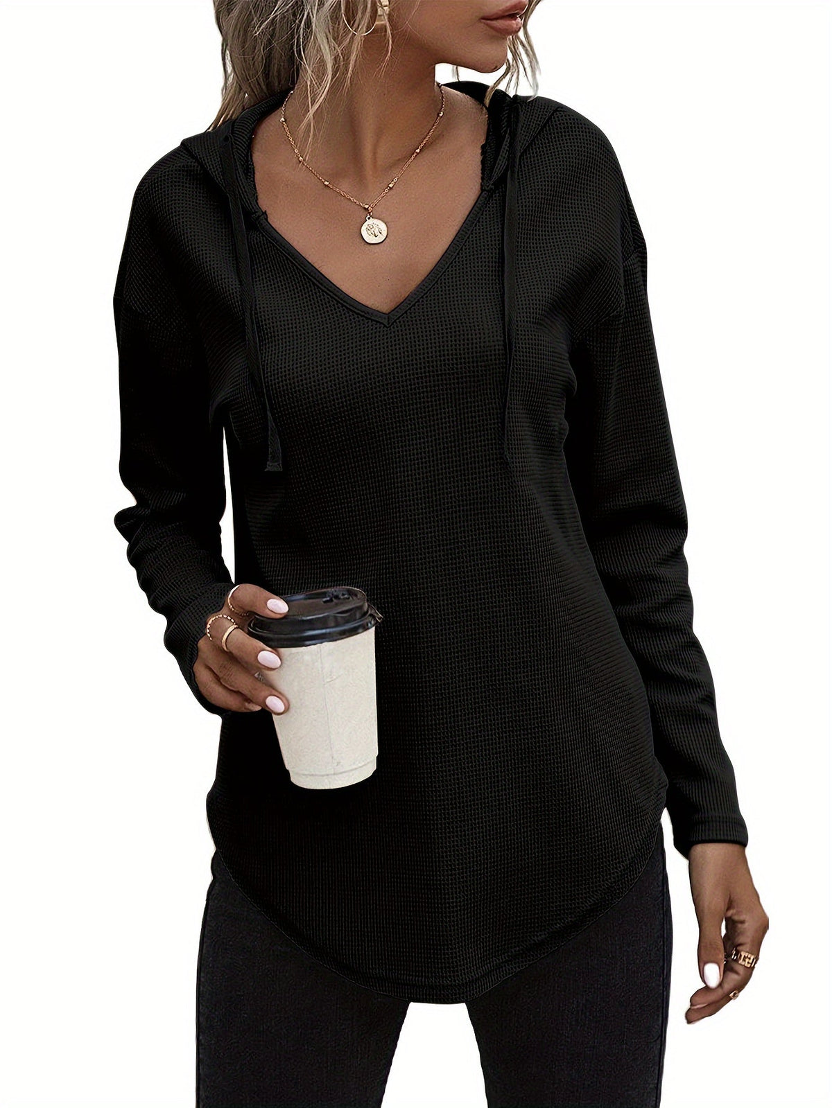 V-Neck Relaxed Hoodie for Women | Soft Cotton Blend Casualwear