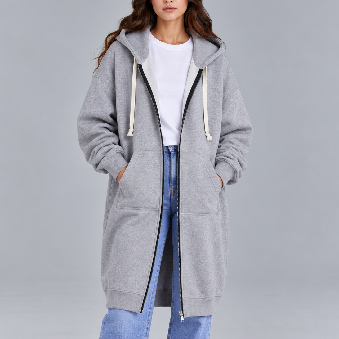 Women's Long Oversized Zip-Up Hoodie – Casual Sweatshirt Coat with Pockets, Great for Everyday Wear, Relaxation