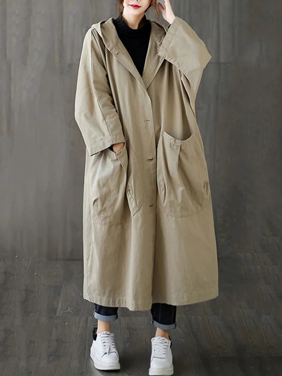 Women's Oversized Hooded Trench Coat Water-Resistant – Casual, Outdoor