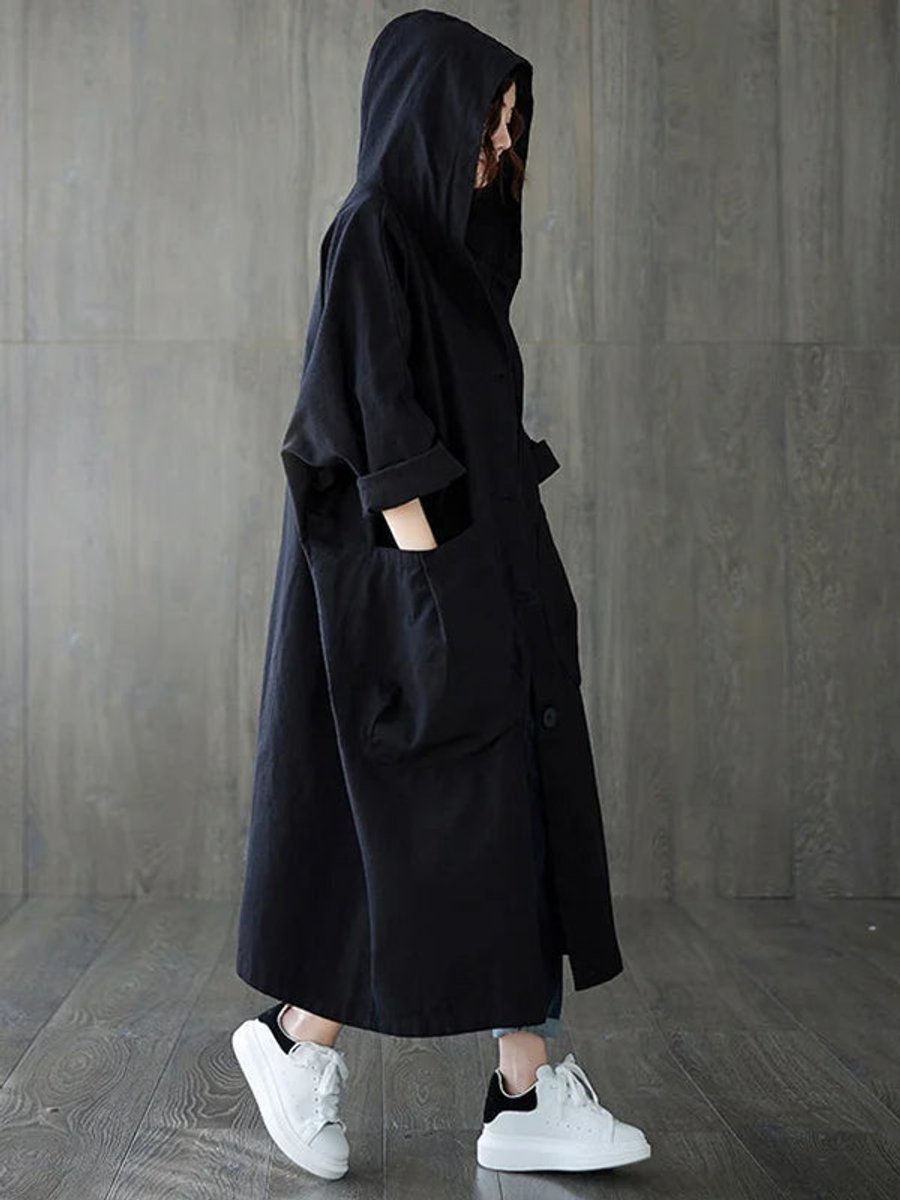 Women's Oversized Hooded Trench Coat Water-Resistant – Casual, Outdoor