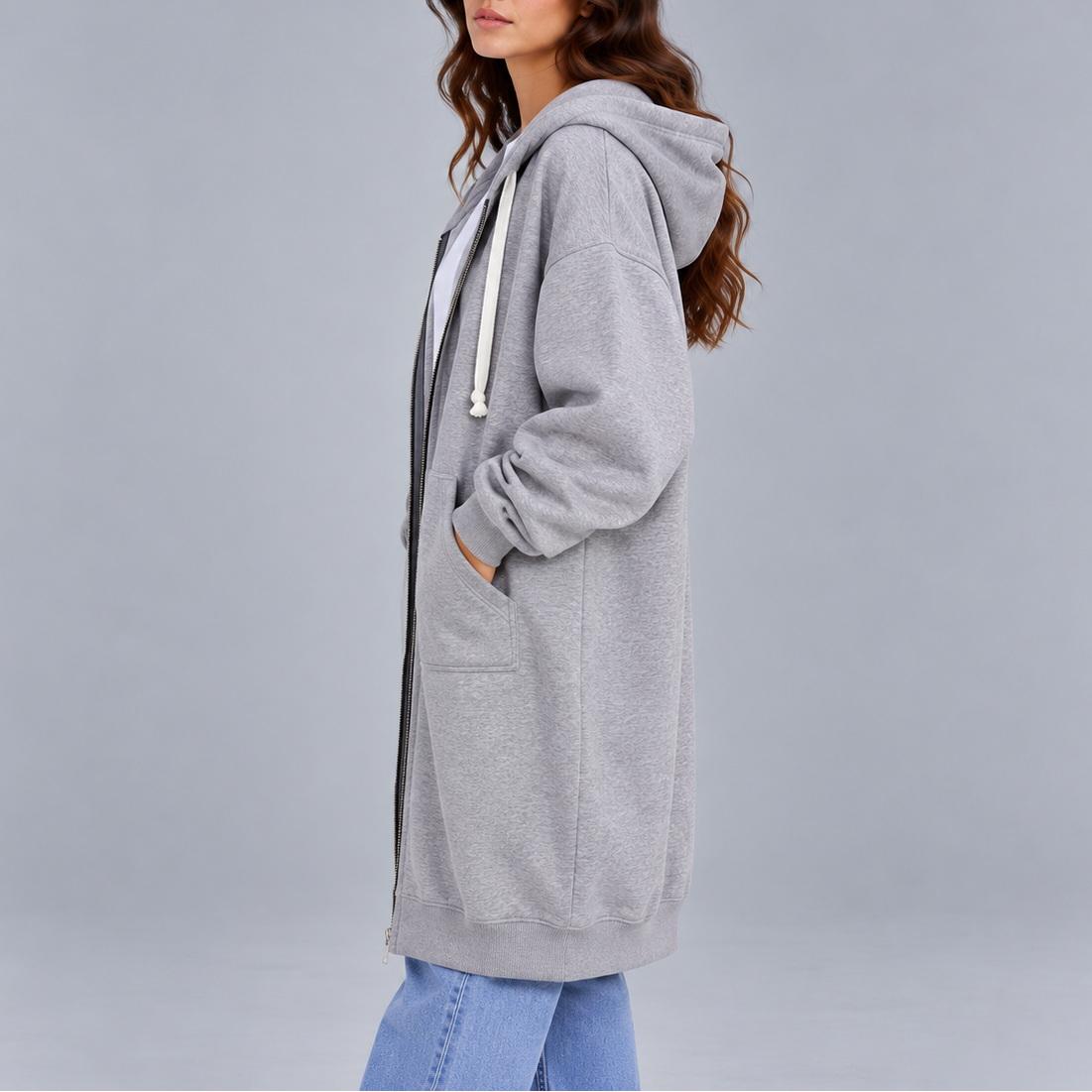 Women's Long Oversized Zip-Up Hoodie – Casual Sweatshirt Coat with Pockets, Great for Everyday Wear, Relaxation