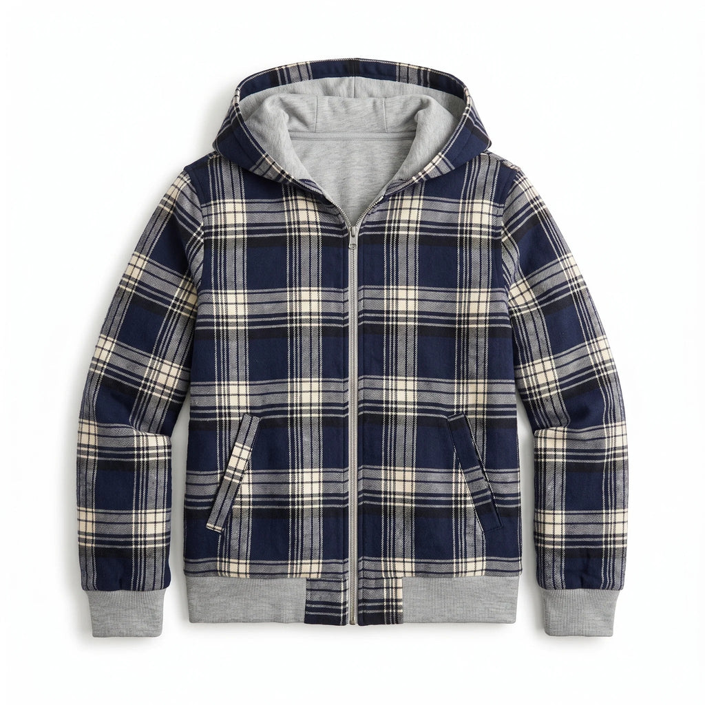 Reversible Cropped Hooded Jacket – Check Pattern, Casual Wear, Layering