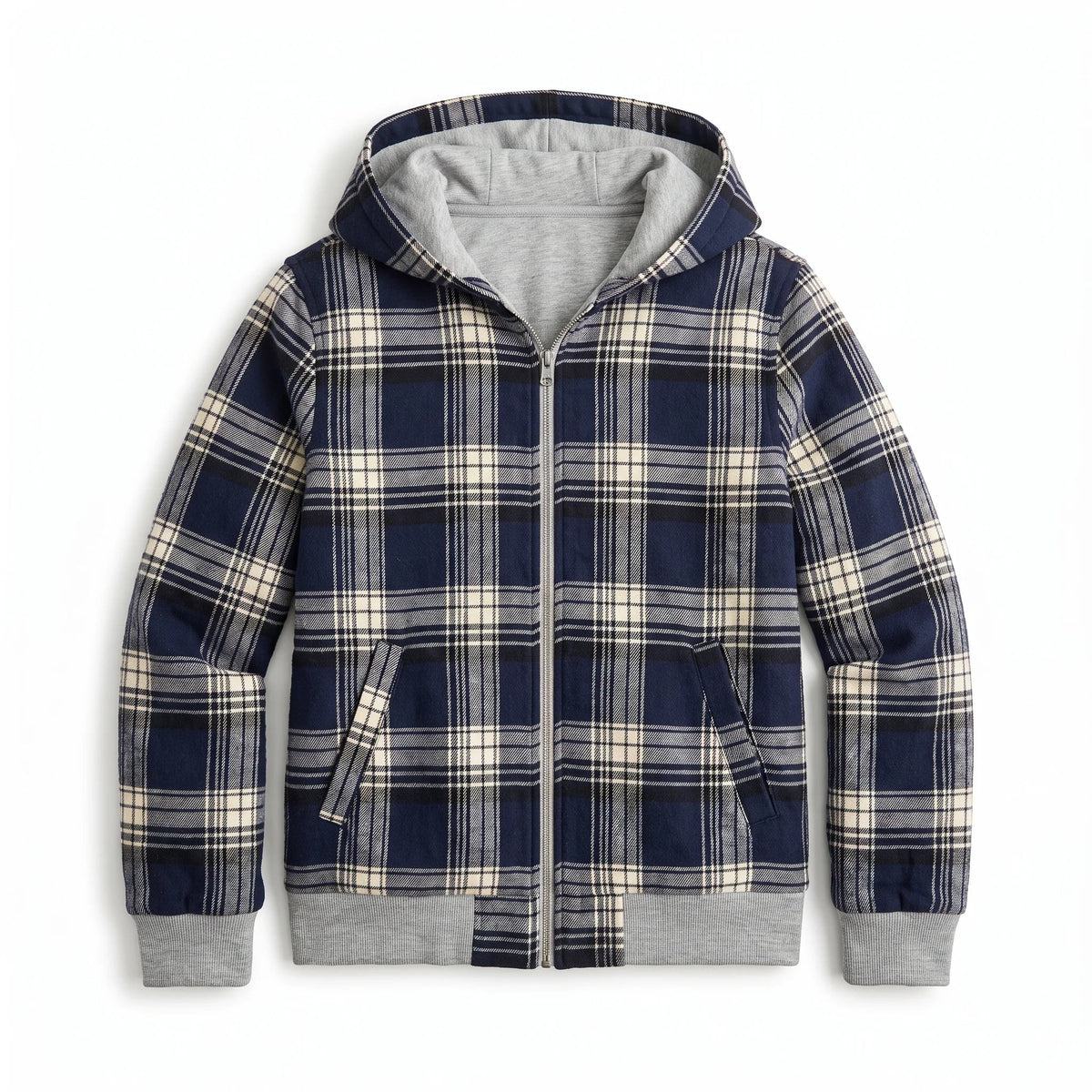 Reversible Cropped Hooded Jacket – Check Pattern, Casual Wear, Layering