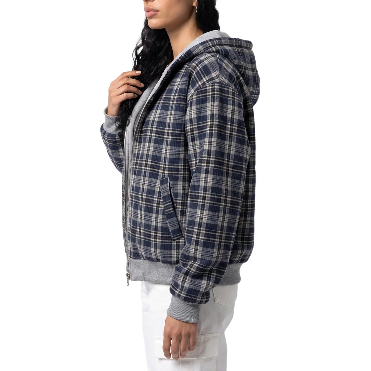 Reversible Cropped Hooded Jacket – Check Pattern, Casual Wear, Layering