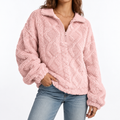 Women's Textured Fleece Jumper – Quarter Zip, Relaxed Fit – Casual, Everyday Wear