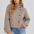 Women's Cropped Jacket – High Neck, Button Front – Casual, Stylish