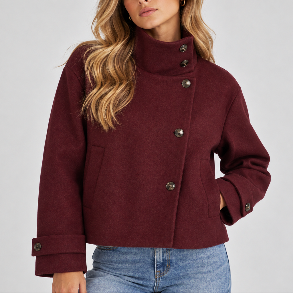 Women's Cropped Jacket – High Neck, Button Front – Casual, Stylish