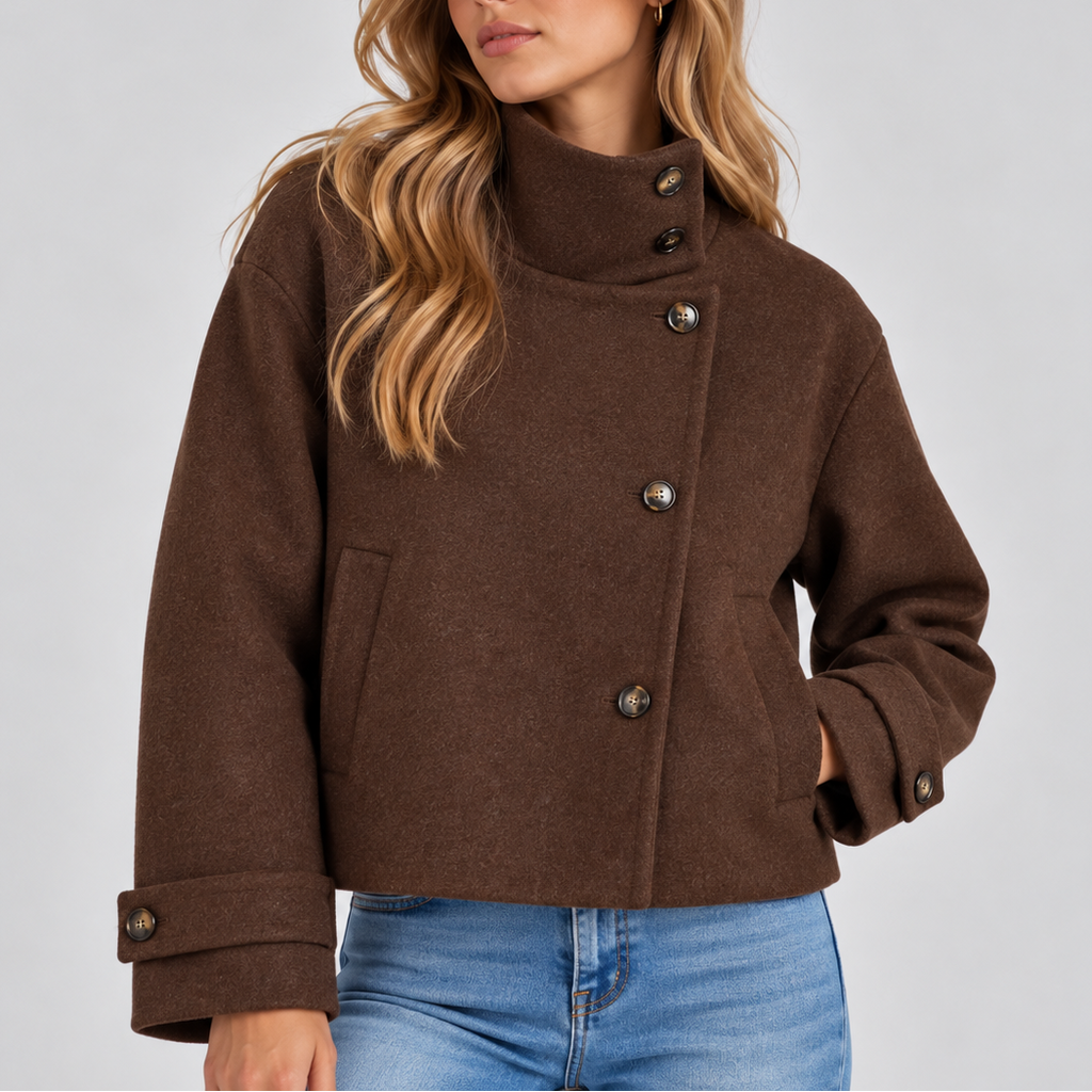 Women's Cropped Jacket – High Neck, Button Front – Casual, Stylish