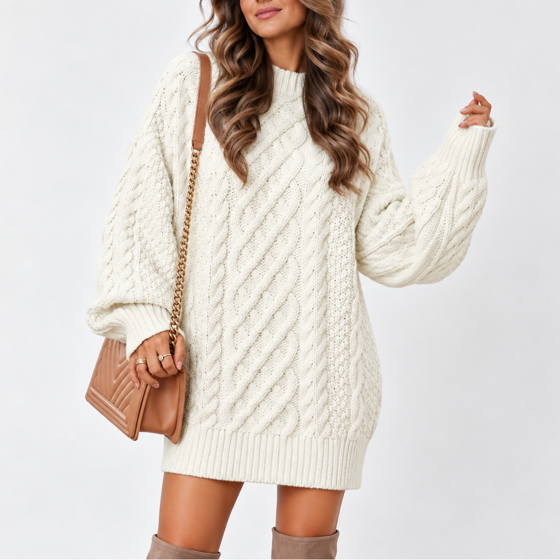 Women's Oversized Cable Knit Jumper – Casual, Everyday Wear