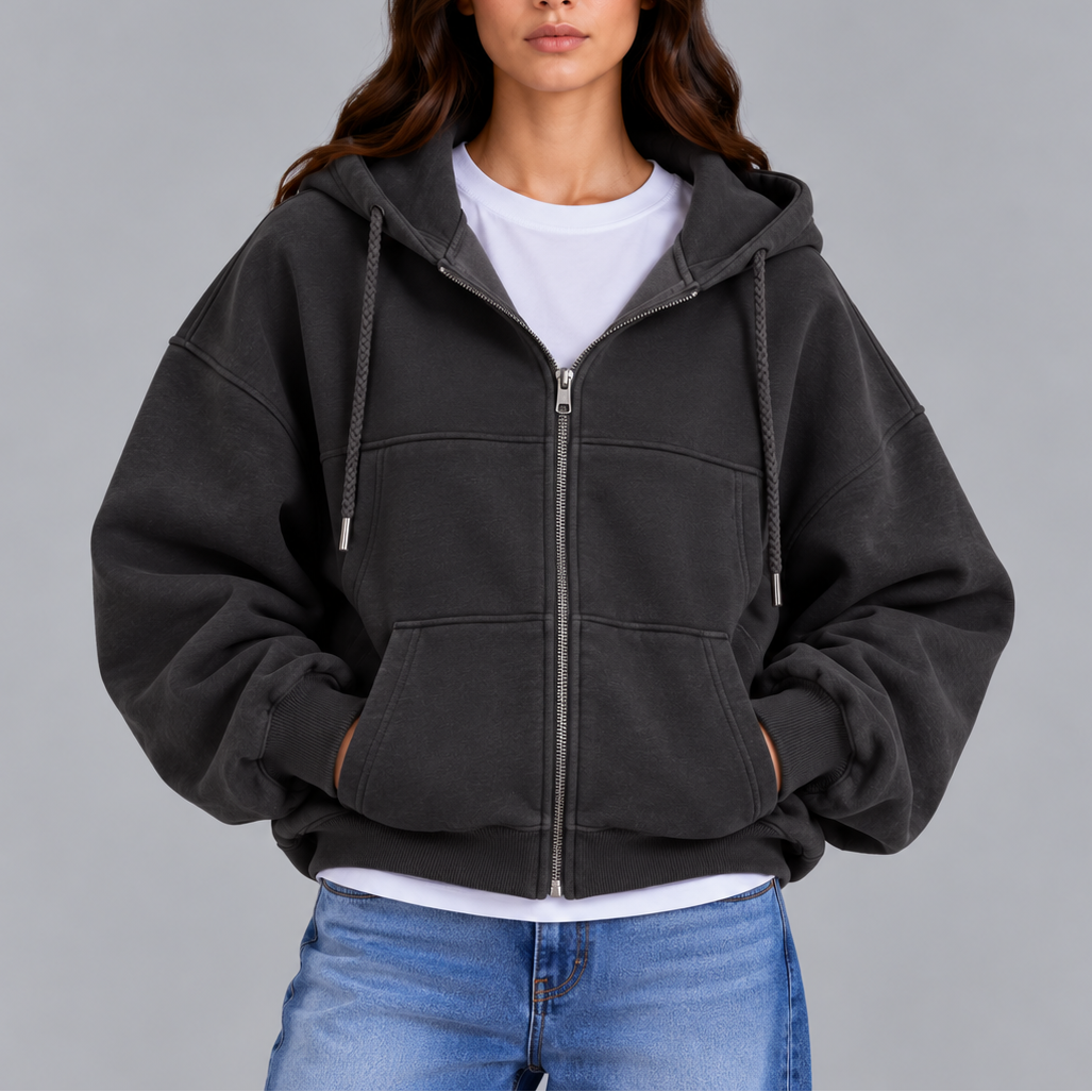 Women's Oversized Zip-Up Hoodie – Casual Relaxed Fit, Perfect for Everyday Wear, Lounging