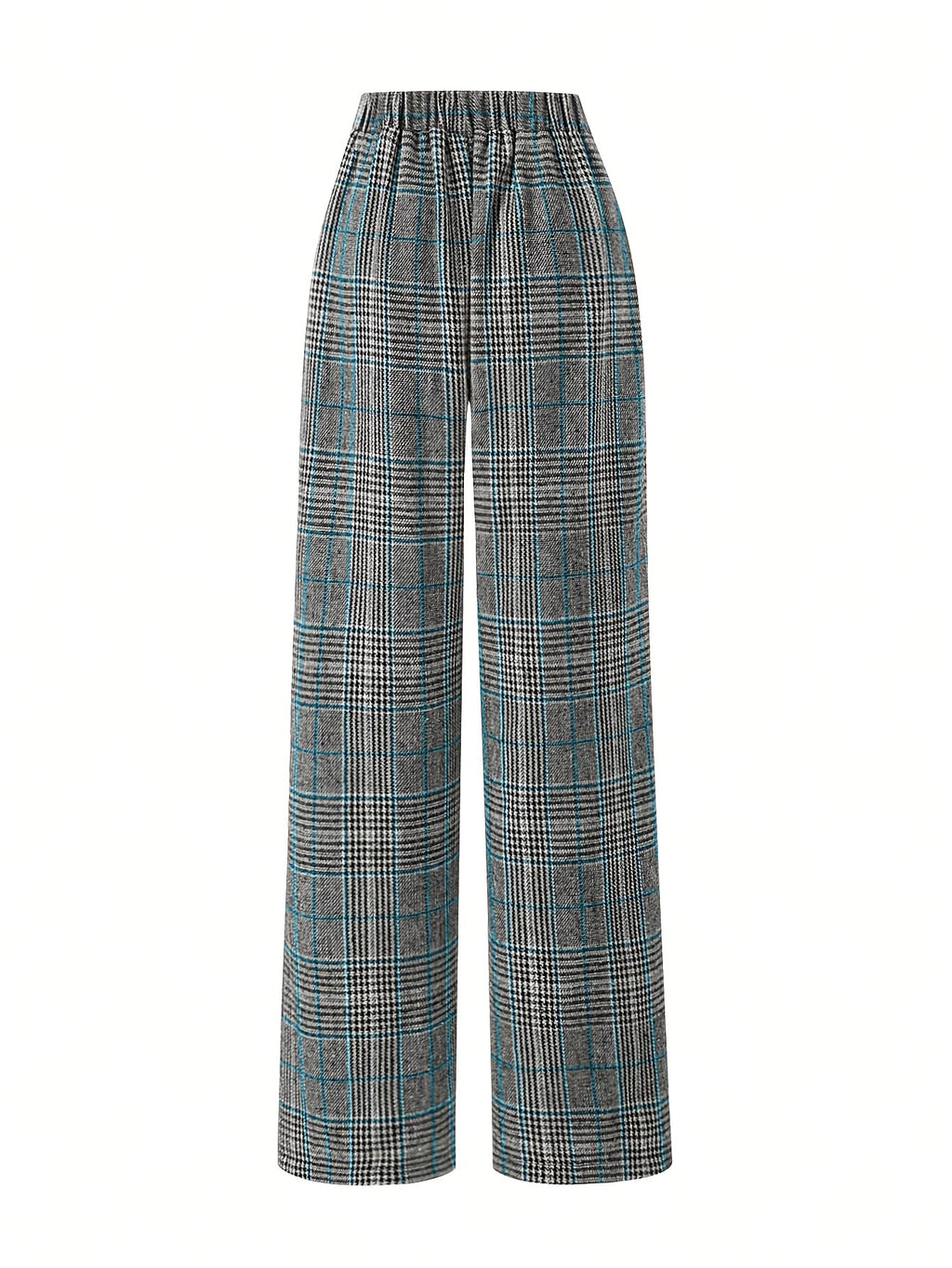 Wide-Leg Plaid Trousers for Women | Comfortable Cotton Blend Casual Pants