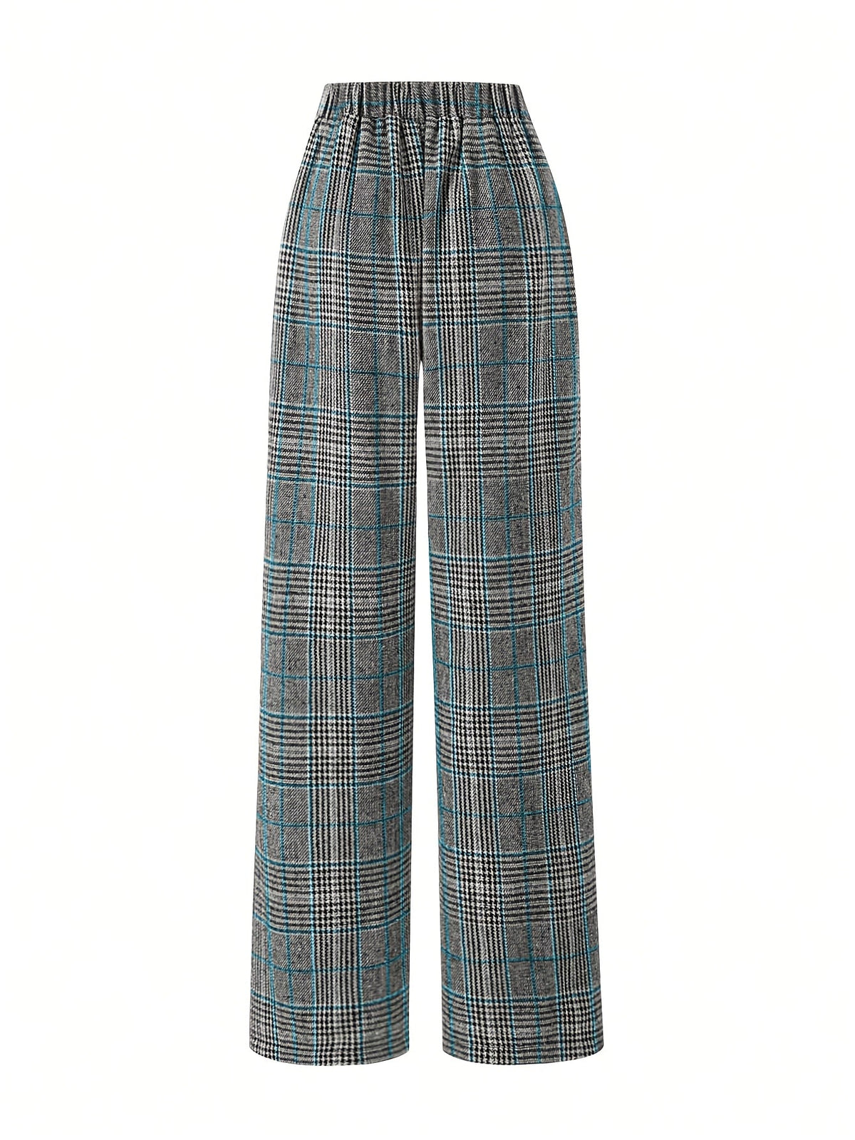 Wide-Leg Plaid Trousers for Women | Comfortable Cotton Blend Casual Pants