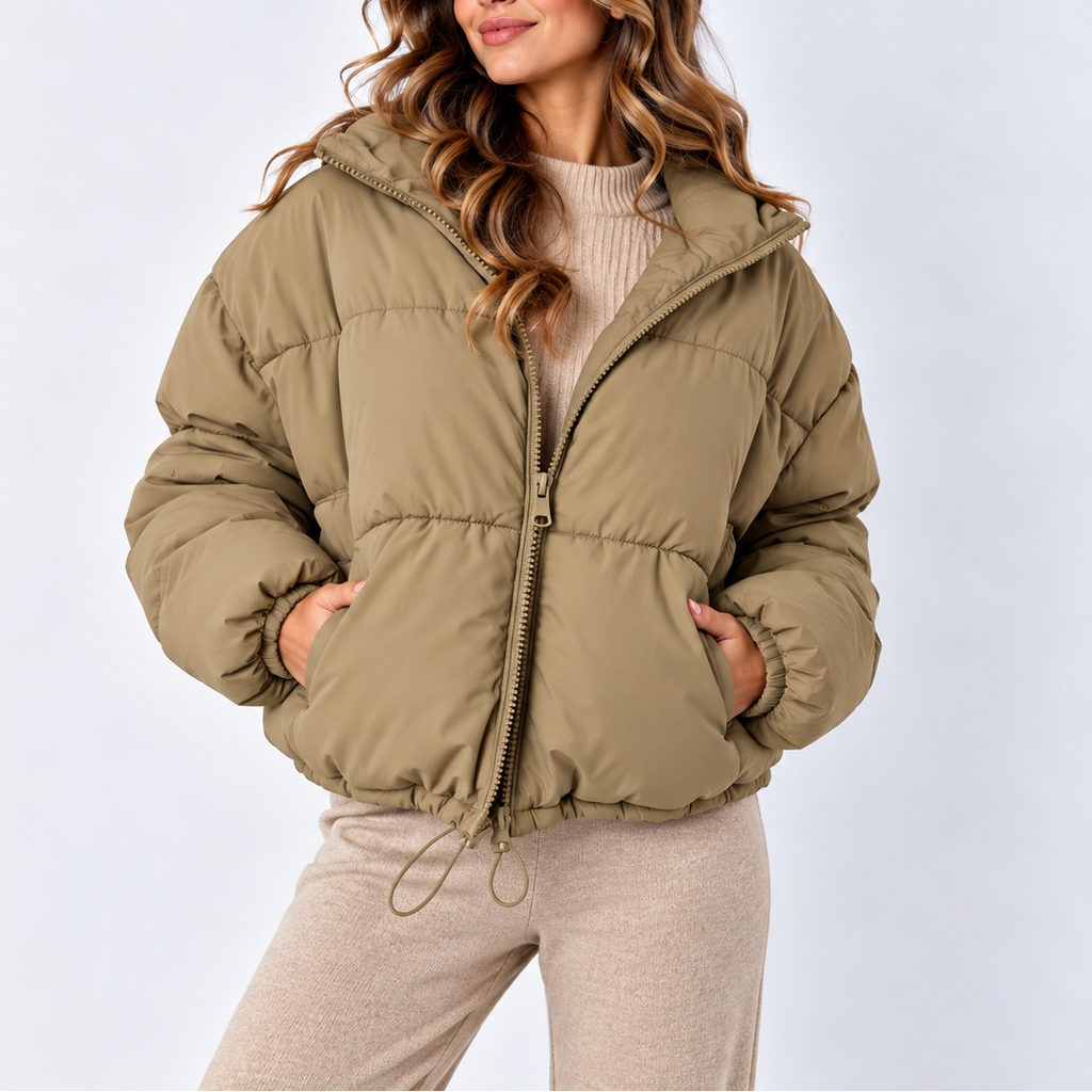 Women's Oversized Puffer Jacket with High Collar and Pockets – Casual, Everyday Wear