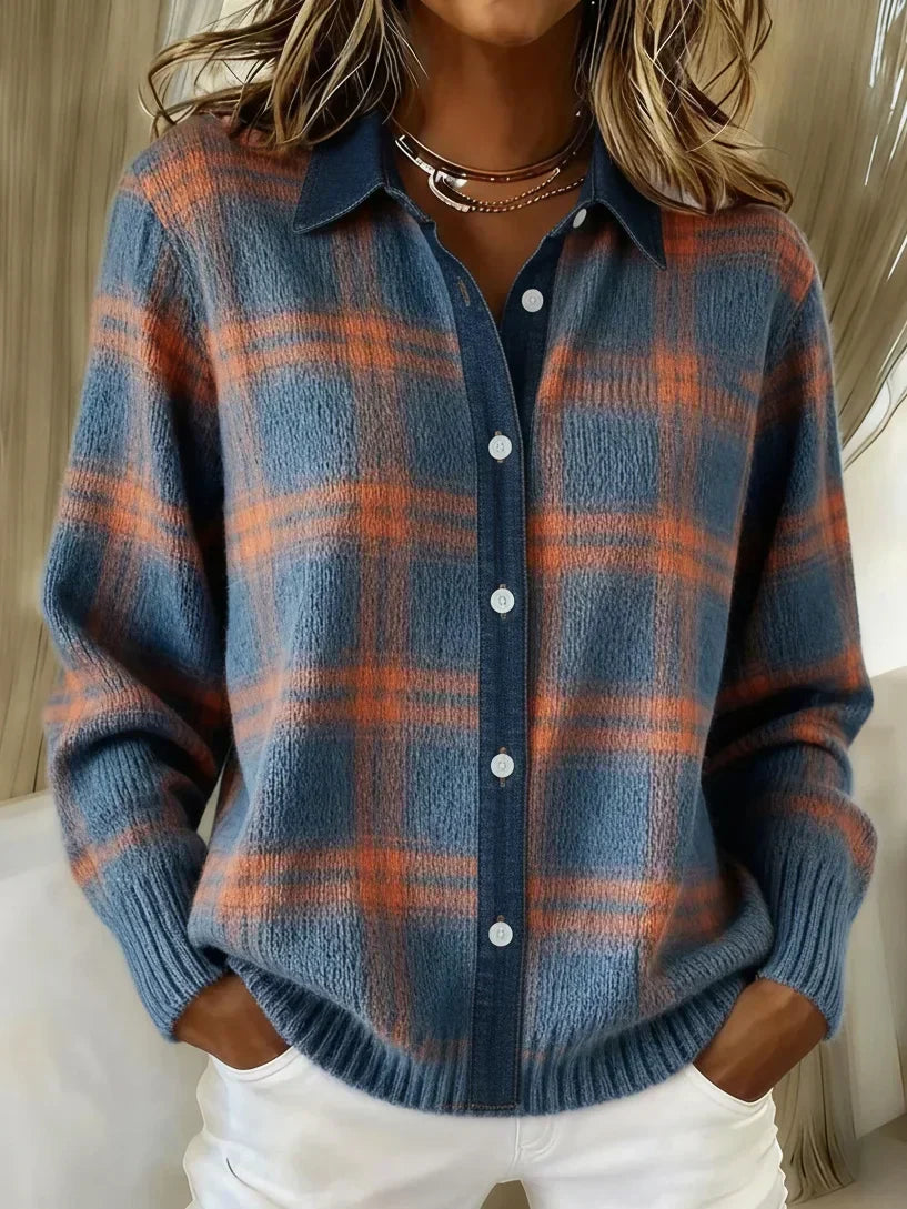 Plaid Long Cardigan in Blue and Red – Casual, Stylish Layering