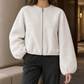 Women's Cropped Balloon-Sleeve Zip-Up Jacket – Casual, Everyday Wear