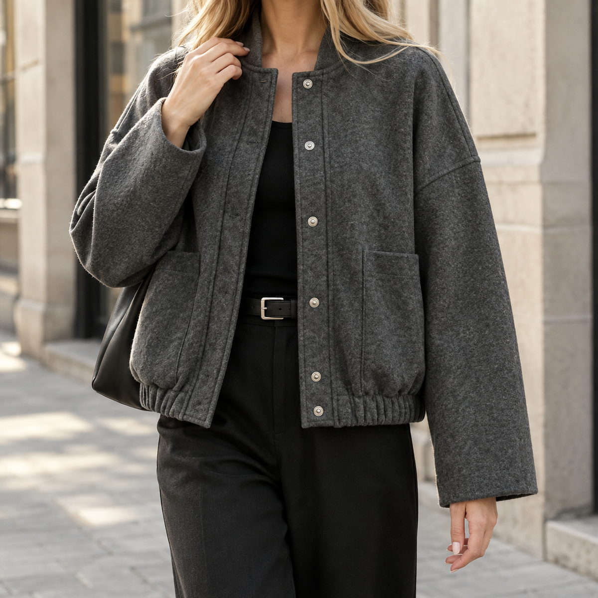 Women's Relaxed Bomber Jacket with Patch Pockets – Casual Wear, Everyday Style