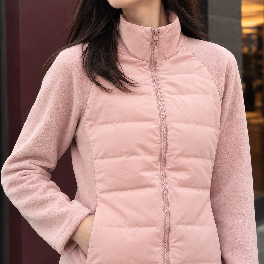 Women's Quilted Panel Jacket with Stand Collar and Full Zip – Casual Wear, Outdoor Activities