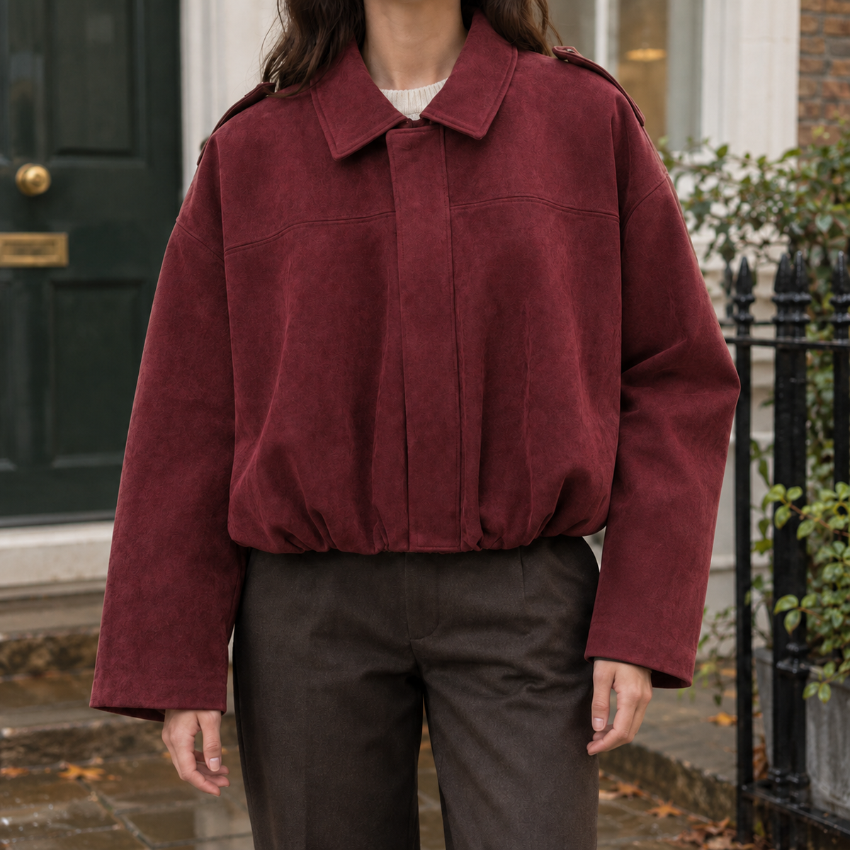 Women's Suede-Effect Bomber Jacket with Concealed Zip – Casual, Everyday Wear