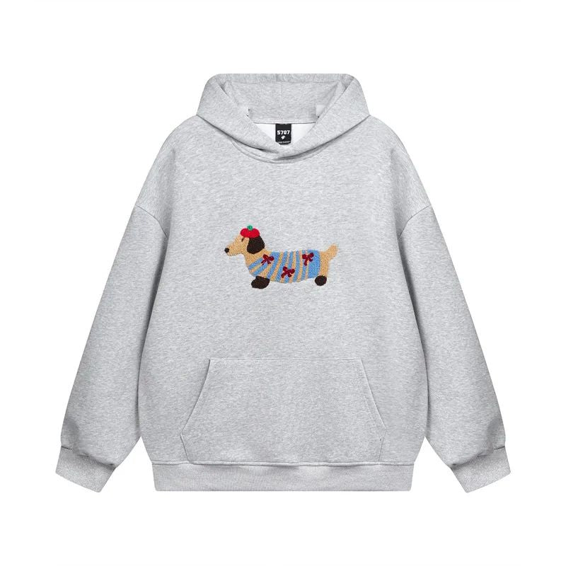 Women's Oversized Embroidered Dachshund Hoodie – Casual Wear, Gift Idea