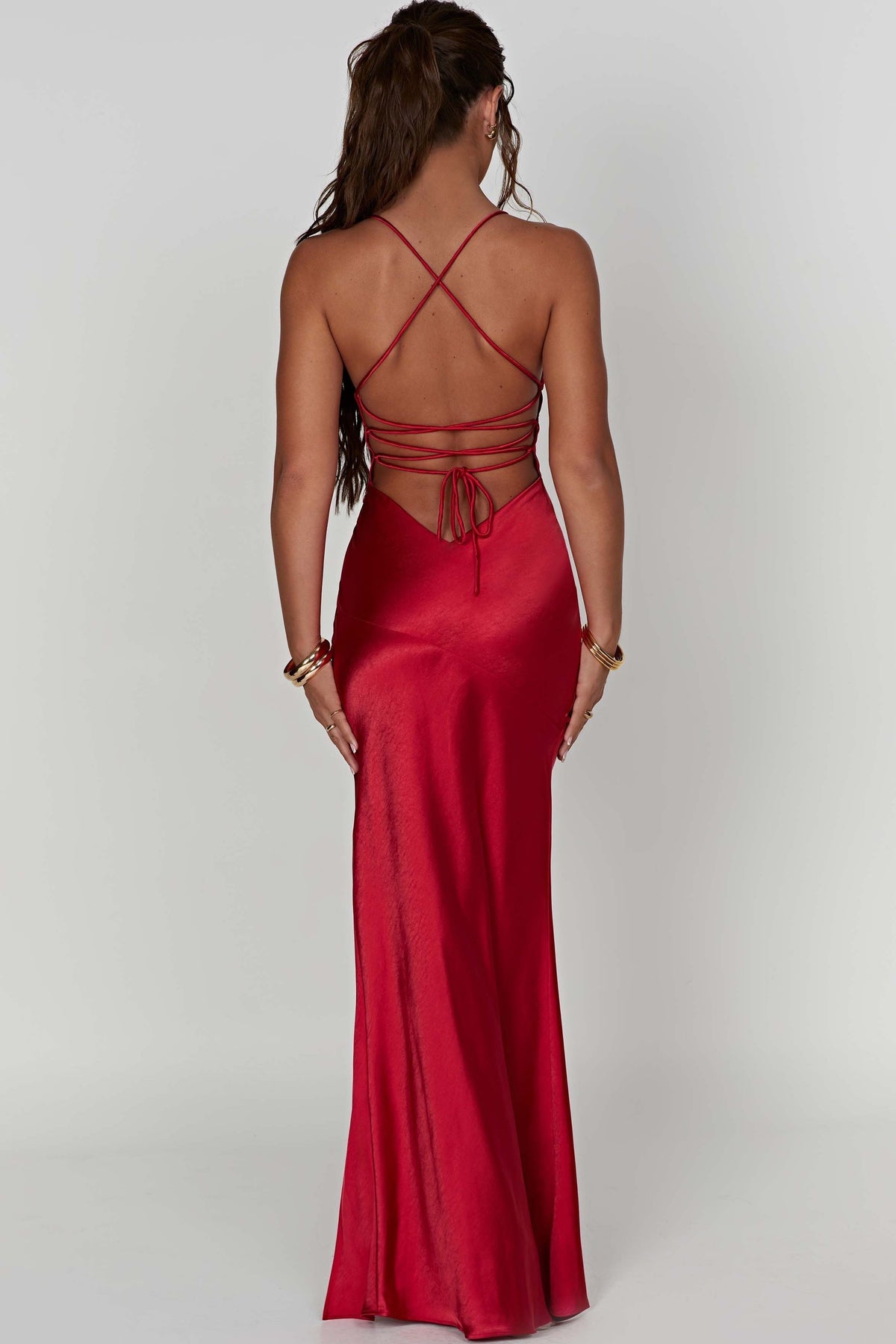 Satin Bias-Cut Maxi Dress Women UK – Plunging Neckline Evening Gown, Formal Occasion