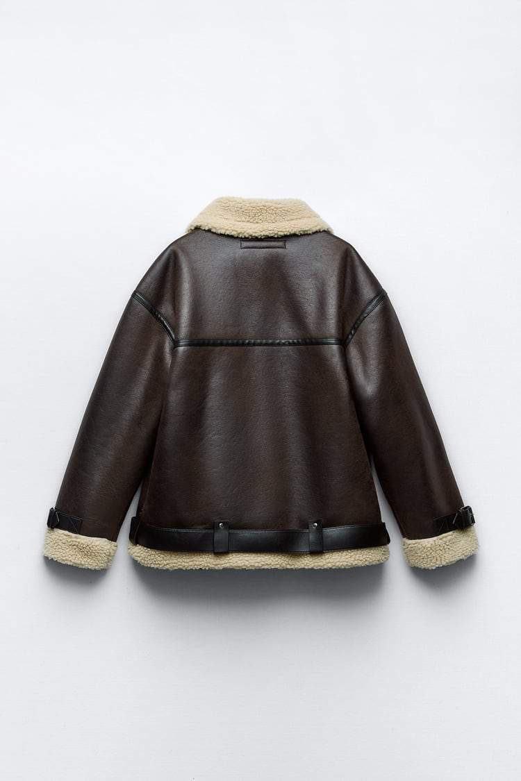 Women's Faux Shearling Aviator Jacket with Oversized Collar – Stylish Outerwear, Warm Layering