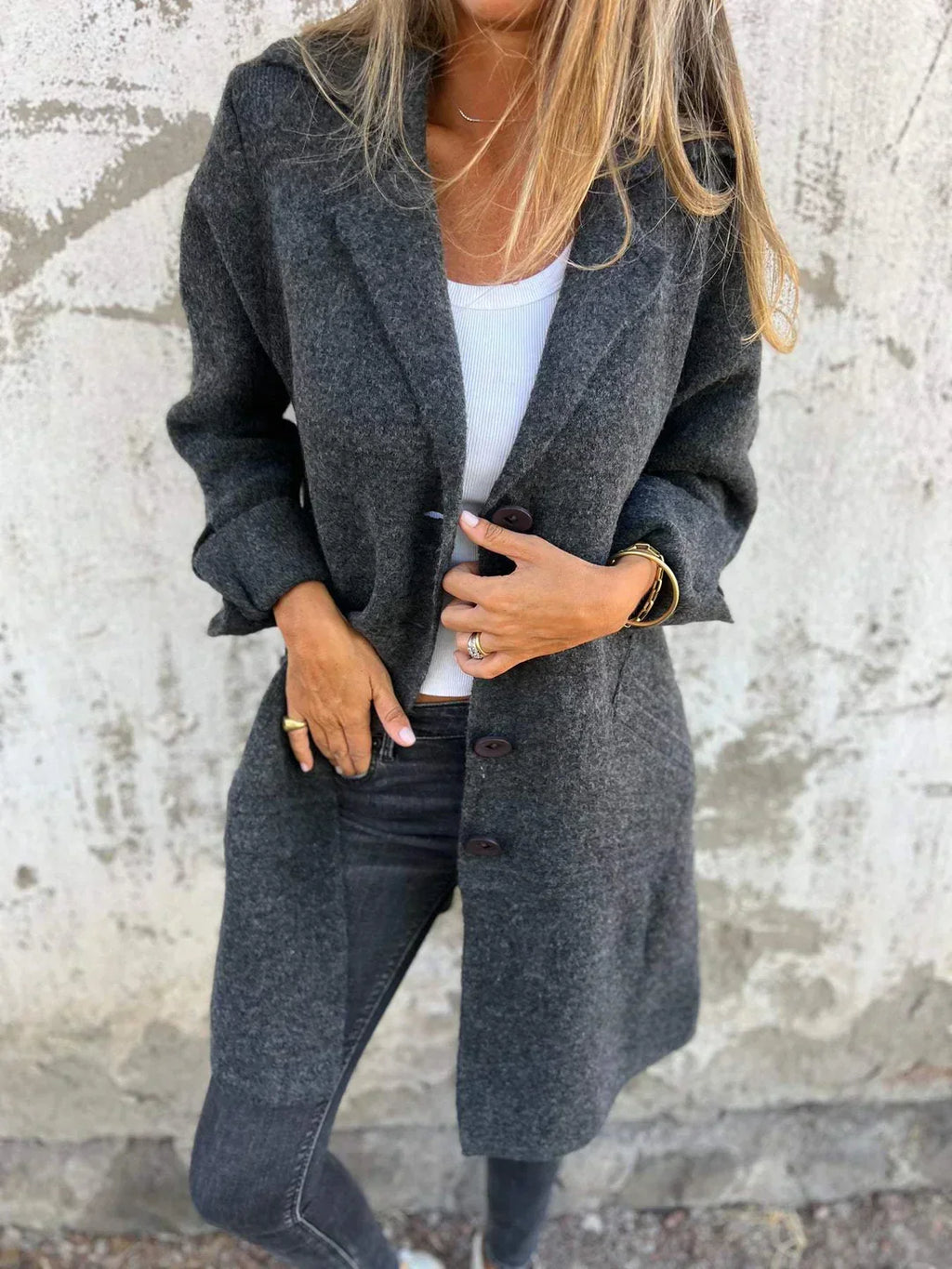 Jacket with Buttons in Soft Fabric – Office, Casual Wear