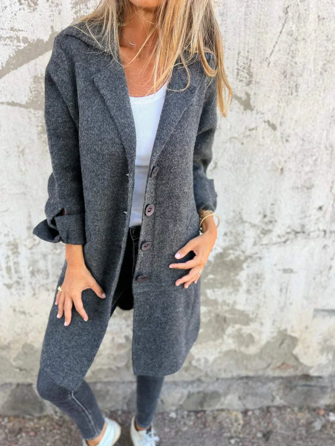 Jacket with Buttons in Soft Fabric – Office, Casual Wear