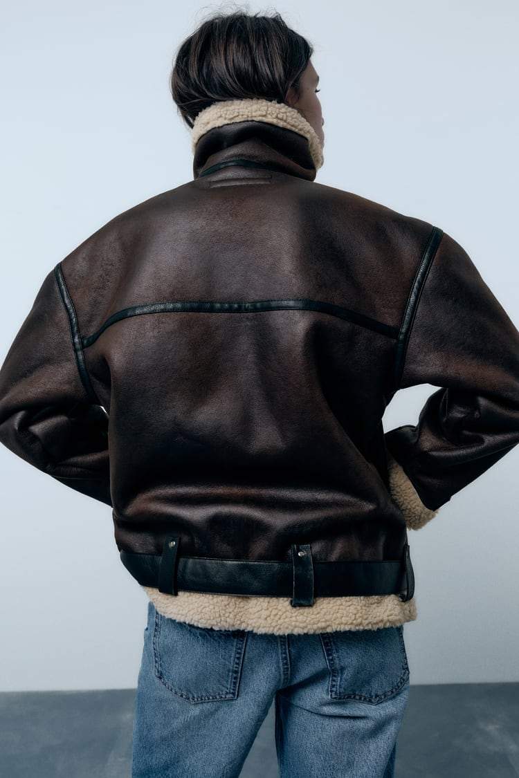 Women's Faux Shearling Aviator Jacket with Oversized Collar – Stylish Outerwear, Warm Layering