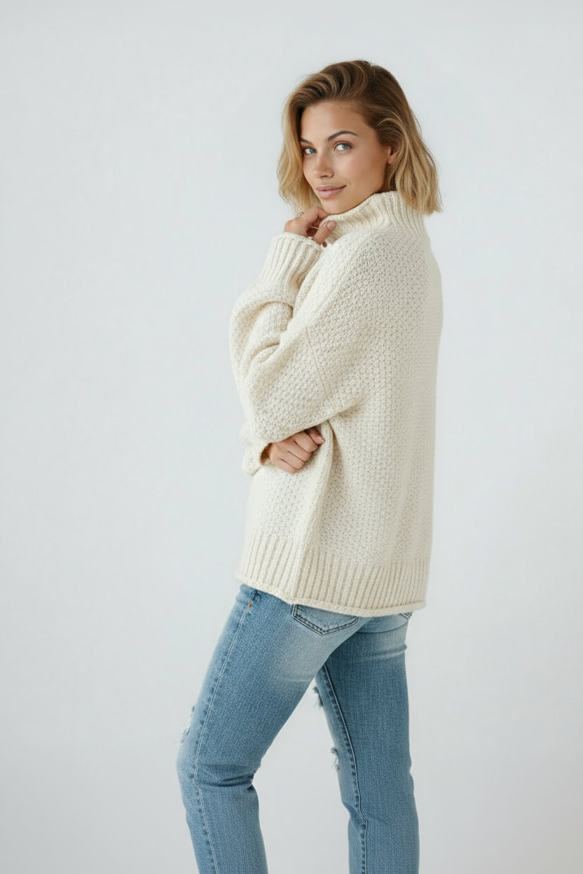 Turtleneck Knit Jumper in Orange & Cream – Casual Wear, Everyday Comfort