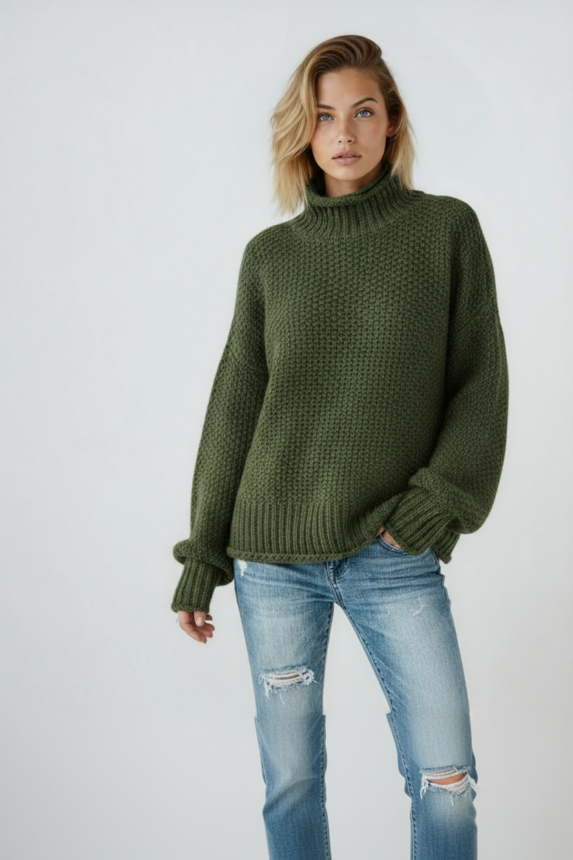 Turtleneck Knit Jumper in Orange & Cream – Casual Wear, Everyday Comfort