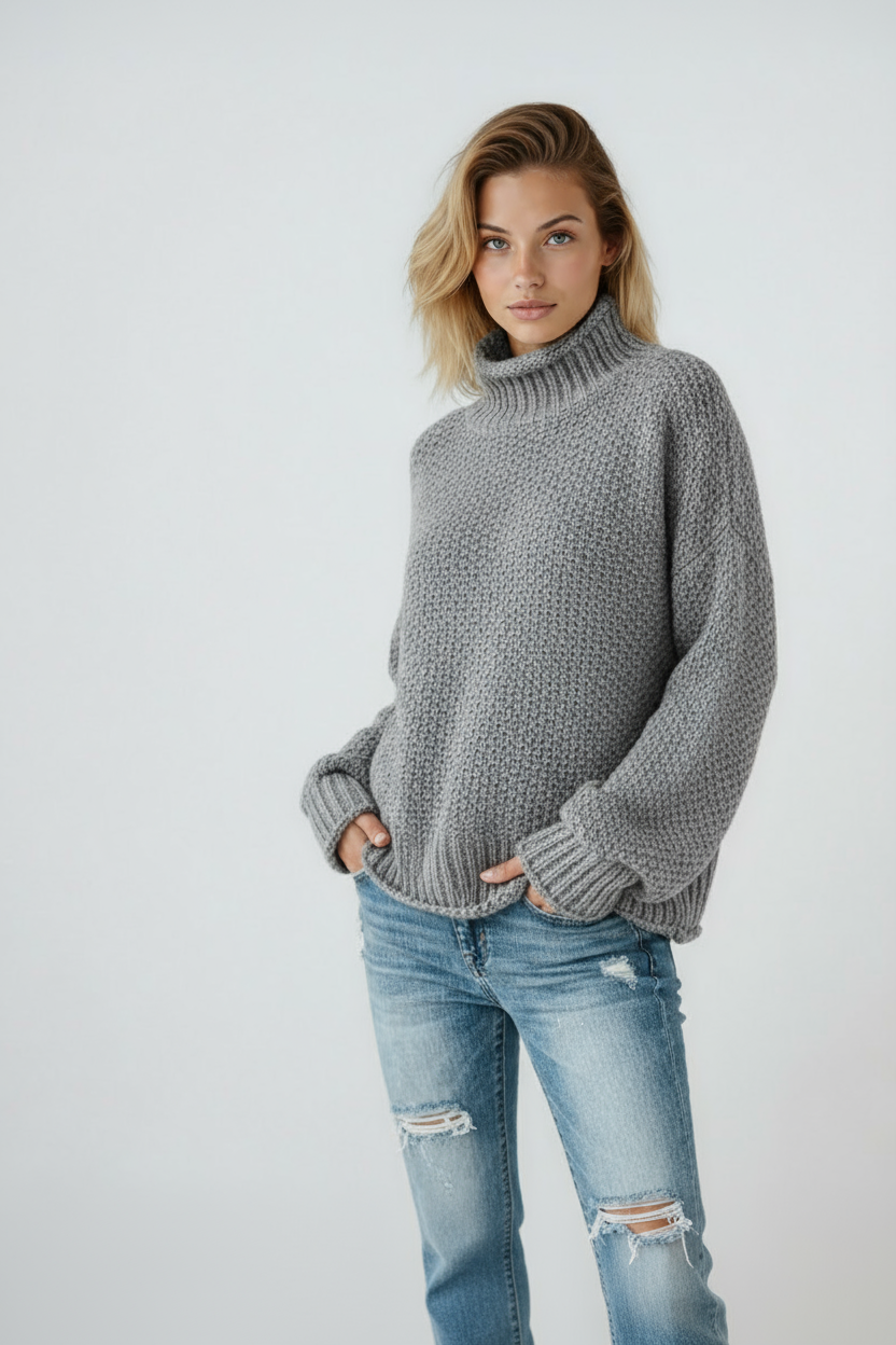 Turtleneck Knit Jumper in Orange & Cream – Casual Wear, Everyday Comfort