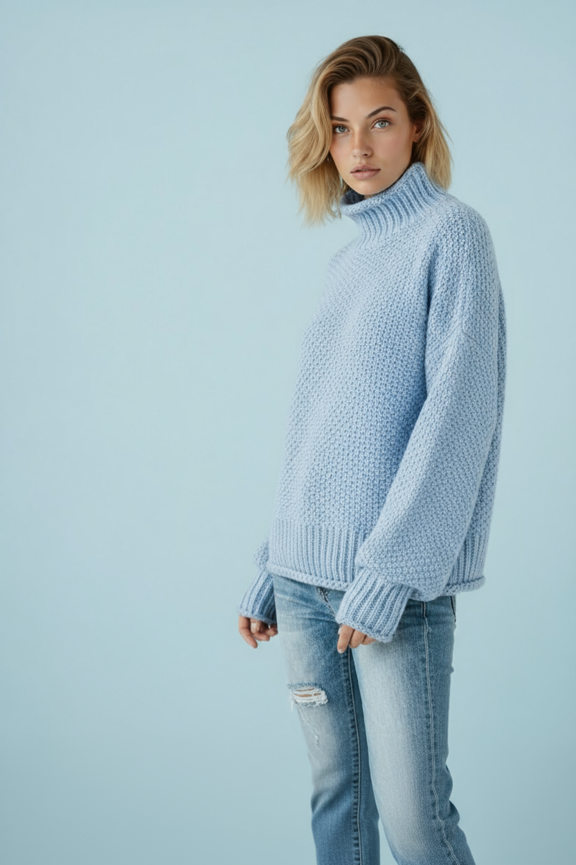 Turtleneck Knit Jumper in Orange & Cream – Casual Wear, Everyday Comfort